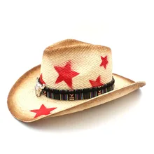 Модные женские туфли Для мужчин соломы западная ковбойская шляпа с Bohemia Головы Быка ленты звезда леди папа сомбреро Hombre пастушка шапки Размеры 58 см