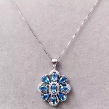 Природный Голубой топаз кулон S925 Серебряный натуральный драгоценный камень кулон Цепочки и ожерелья модные роскошные большие круглые женские украшения для девочки