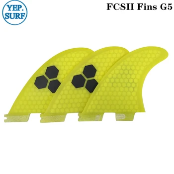 

Surfboard FCS2 G5 fins Yellow color Honeycomb Fibreglass fin Tri fin set