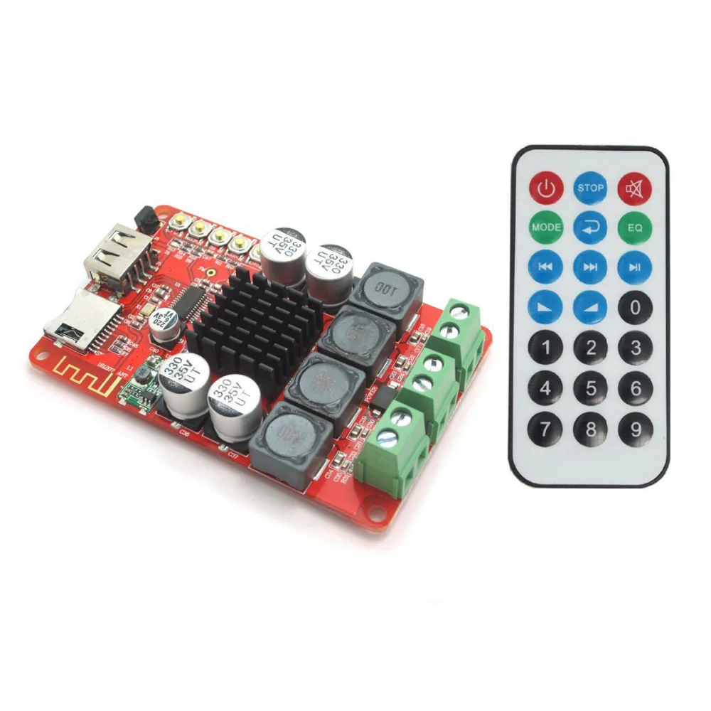 

Digital Power Amplifier Board 2x50W TPA3116 with Bluetooth Remote Control Support FM Radio TF Card USB Recording Play DC 8V~26V