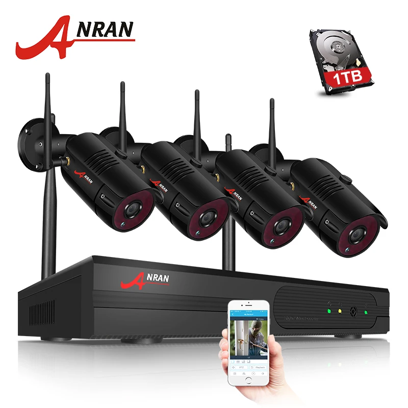 

ANRAN CCTV Camera System Wifi 1080P NVR Kit 4CH 1080P HD IP Camera Audio Record Outdoor Night Vision Security Camera System