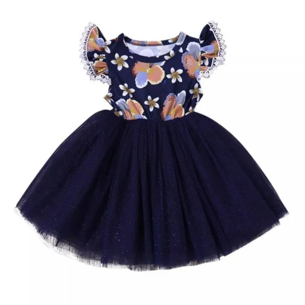 Summer Flower Girls Kids Baby Dress Blue Wedding Pageant Ball Gown