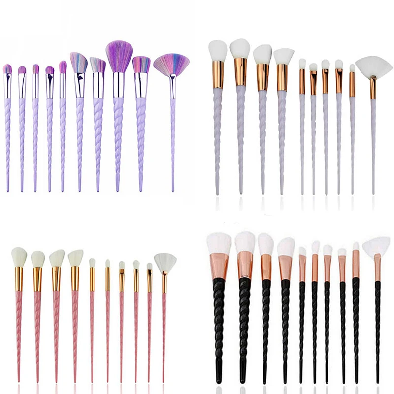 10pce Face Beauty Makeup Brushes Tool Unicorn Set Cosmetic Foundation Eyelash Eye Shadow Eyeliner Lip Brush Bag Beili Amazon Hot (1)