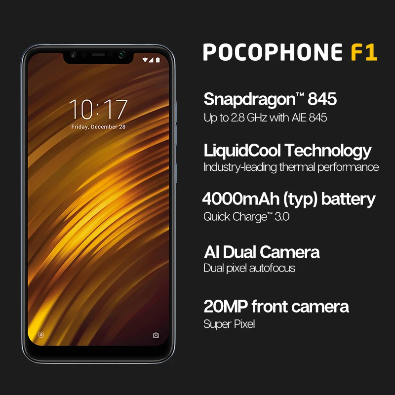 Global Version Xiaomi POCOPHONE F1 POCO F1 6GB 128GB Snapdragon 845 Mobile Phone 6.18'' Full Screen Dual AI Camera LiquidCool CE