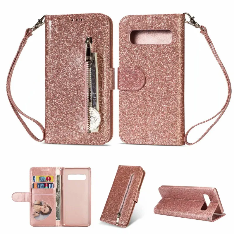 

Bling Glitter Flip Leather Case for Samsung Galaxy S10 S10Lite Magnet Zipper Wallet Case for Samsung Galaxy S10Plus Phone Cover