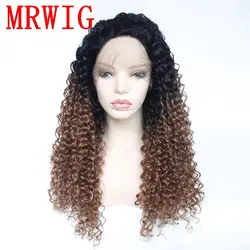MRWIG короткие темные корни 1b #/30 # странный вьющиеся синтетические волосы на кружеве парик бесплатная часть 26in 180% Плотность расчёски и