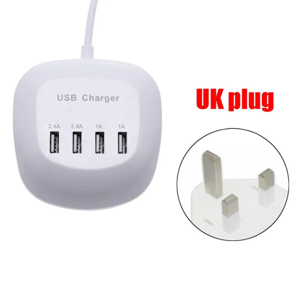 SOONHUA Portable 4 Port USB Hub 5V 1A 2.4A Fast Charging Wall Charger UK Plug Adapter Socket Travel Charger For Mobile Phones