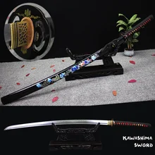 Japanese Katana Handmade High Manganese Steel Blade Full Tang Razor Sharp Wooden Sheath with Flower Pattern-41'' Samurai Sword