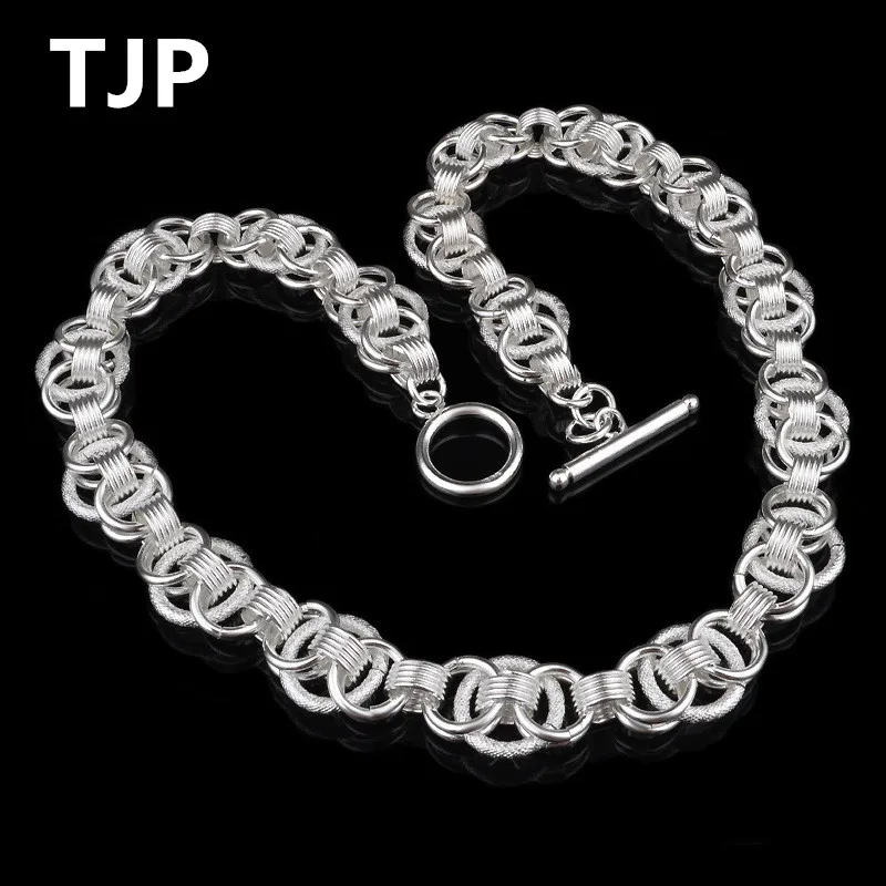 

TJP New Fashion 925 Silver Necklace Jewelry For Women Engagement Party Trendy Female Girl Pendants Necklace Valentine's Day Gift