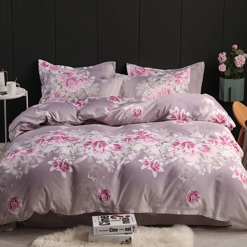 

Modern Style Purple Print Bedding Sets 4Pcs Geometric Pattern Bed Linings Duvet Cover Bed Sheet Pillowcases Cover Set Sheets
