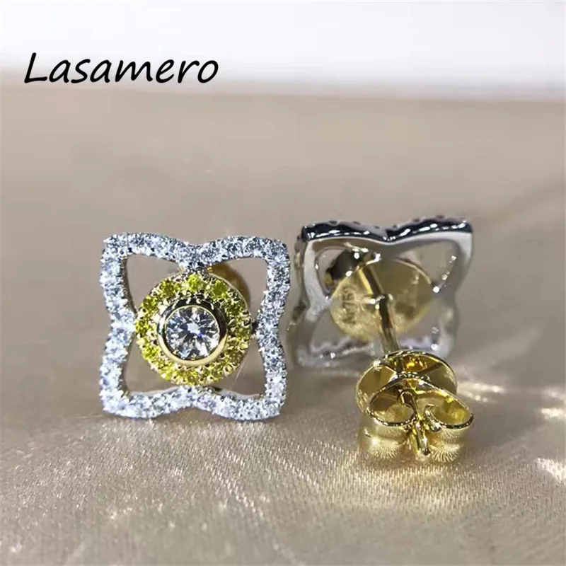 

LASAMERO 0.1CTW Round Cut 18K White Gold Natural Diamond Flower Shape Cluster Stud Earrings Fine Jewelry Earring Studs