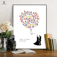 Пользовательское имя, дата свадебные сувениры, DIY отпечаток пальцев Подпись гость книга жениха невесты с воздушными шарами, для свадьбы Вечерние и подарок