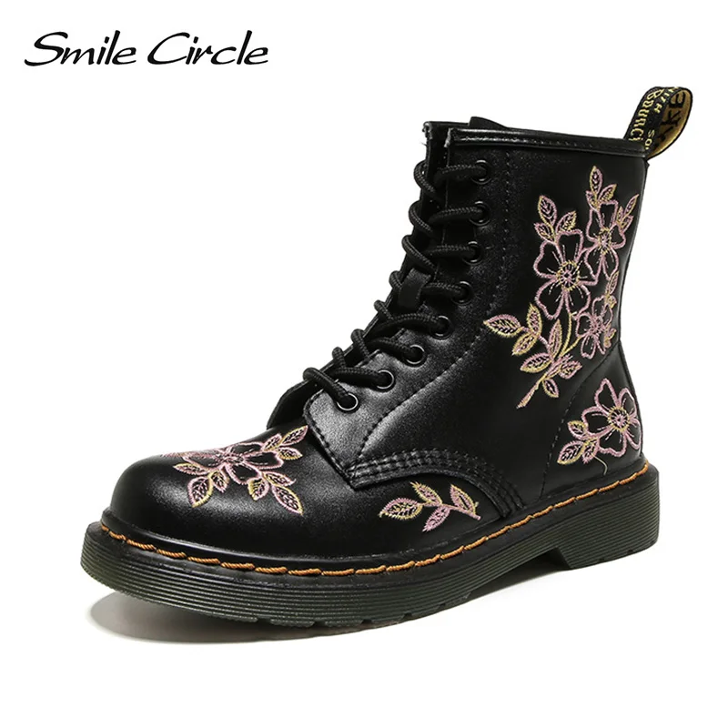 Ботильоны женские Smile Circle Женские ботинки натуральная кожа Мотоциклетные ботинки