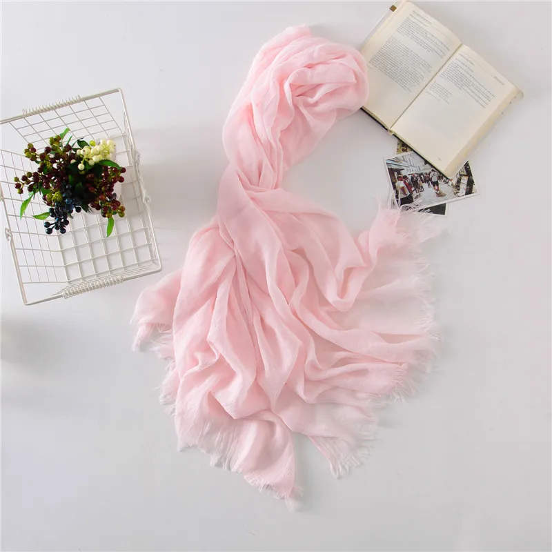 Новинка, однотонный хлопковый шарф, мягкий и большой размер, женские шарфы, шали из пашмины, женские зимние шарфы, яркие цвета, хиджабы - Цвет: pink 1