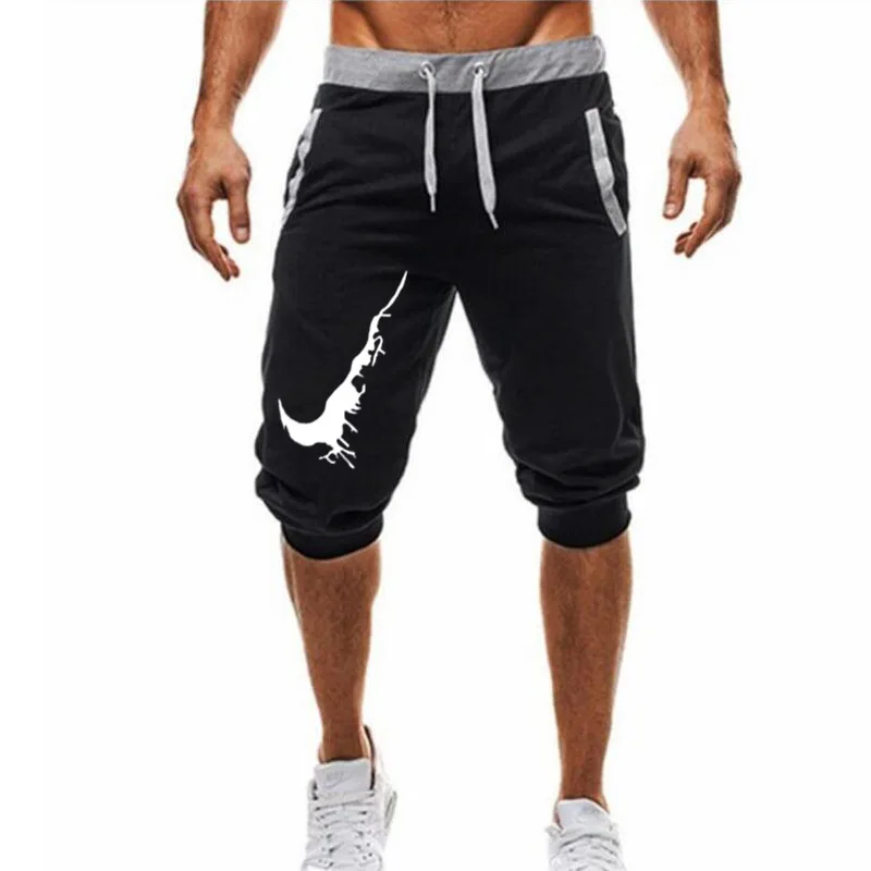 

2019 New Fashion Summer Leisure Men Knee Length Shorts Color Patchwork Brand print Joggers Short Sweatpants Man Bermuda Shorts