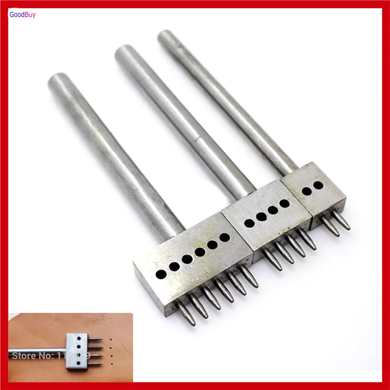 New Ultra Hard 3pcs/set 8mm Pitch 2 4 6 Prong Leather Hole Punch