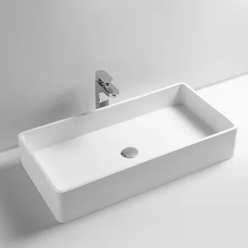 Cheap 800mm Corian Bathroom Above Counter Rectangular Wash Sink Matt Solid Surface Stone Laundry Washbasin RS3813-517
