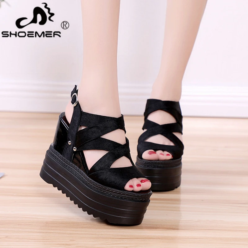 

SHOEMER 2019 Summer New Buckle Women's Sandals Fish Mouth Fashion high Heel Platform Open Toes Women Sandals Shoes Drop