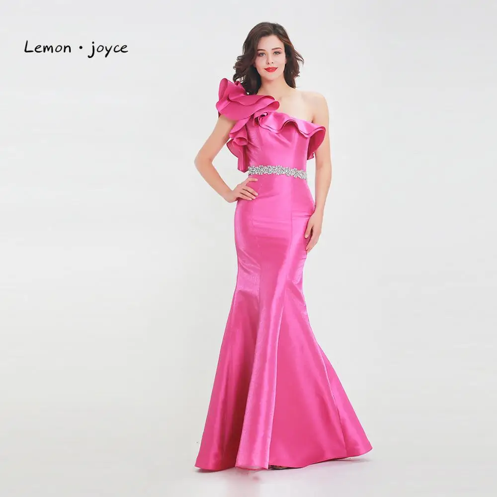 

Lemon joyce Formal Evening Dresses Long 2019 One-Shoulder Sexy Prom Party Evening Gown Mermaid Dress Plus Size Robe de Soiree