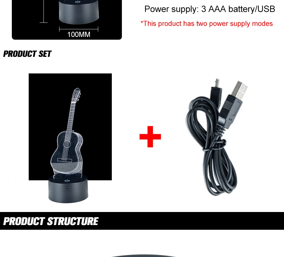 USB 3D Guitar LED Night Light With 17 Key Remote Controller (7)
