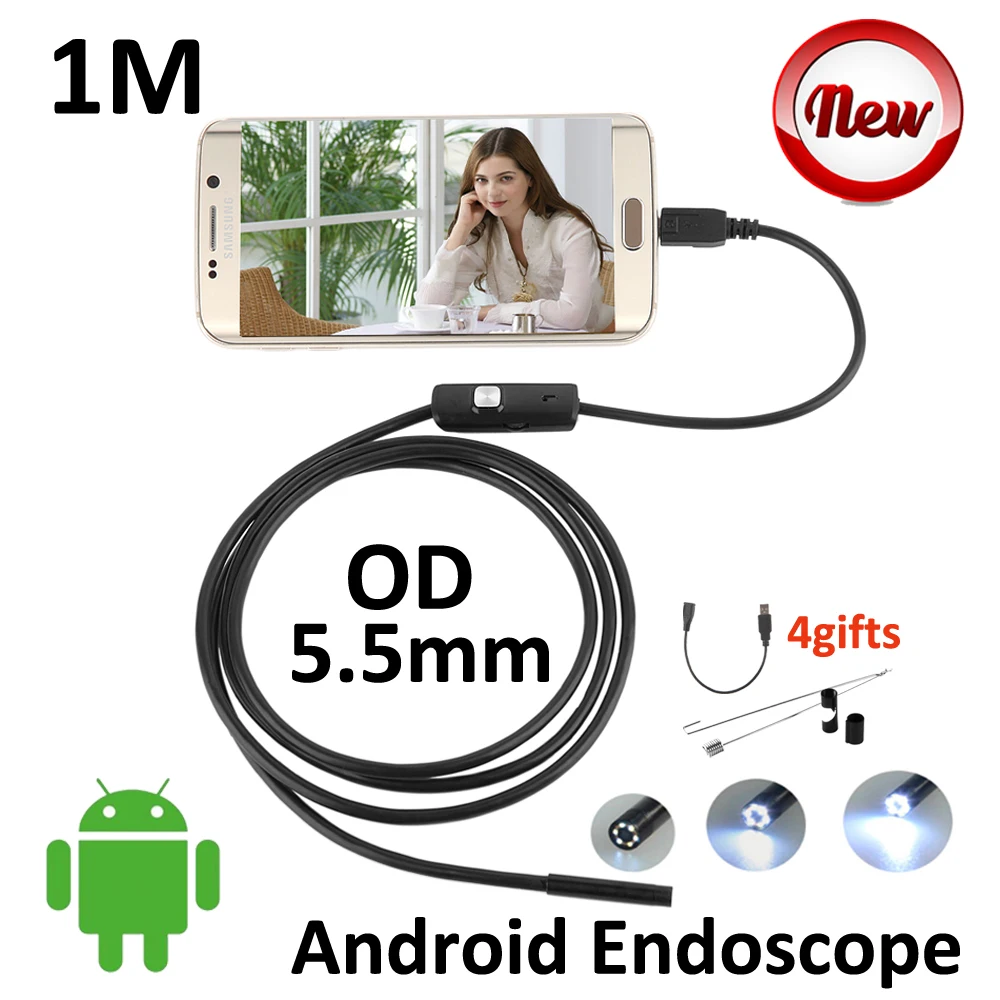 

Micro USB 5.5mm Andoird Endoscope 1M Mini USB OTG Borescope Snake Tube Waterproof Android Phone USB Endoscopy Camera 6LED