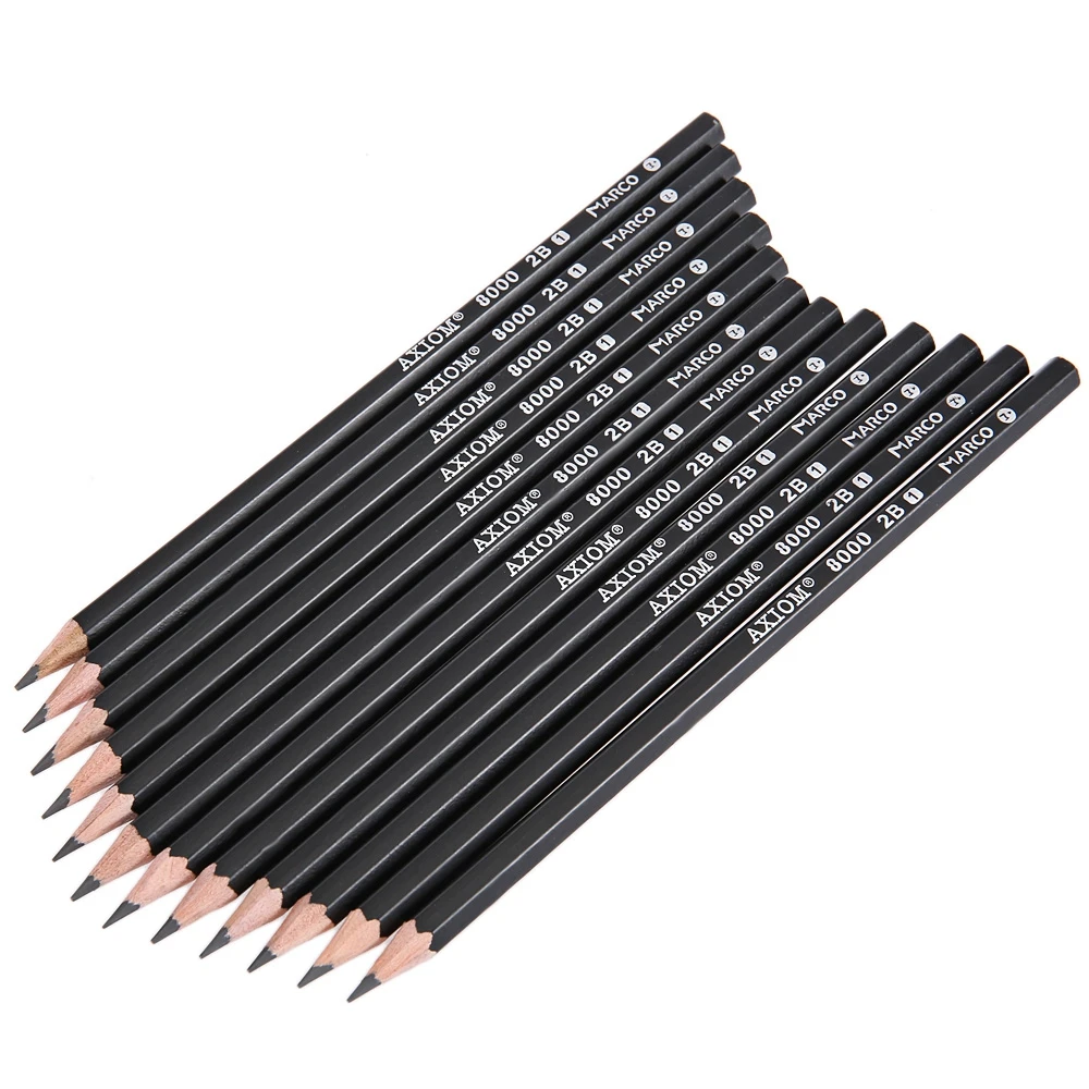 12pcs Black Hexagonal Wooden Pencil Top-quality Graphite HB 2B 2H Pencil For School Office Supplies