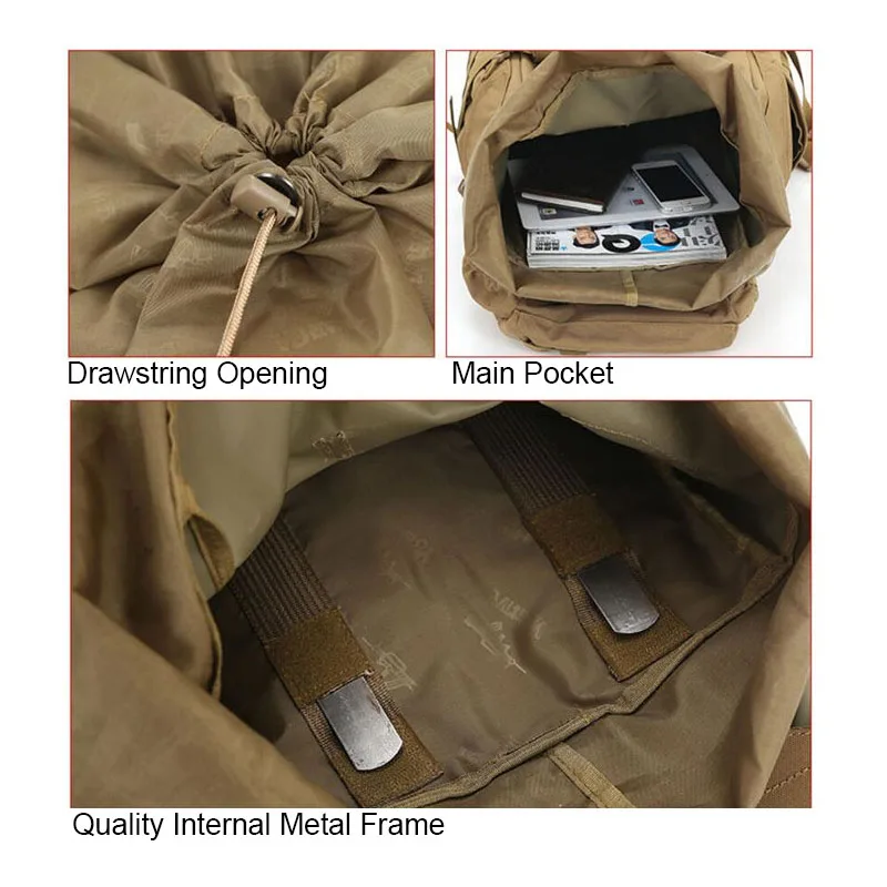 Molle 60L Camping Rucksack Tactical Bag Military Backpack Large Waterproof Backpacks Camouflage Hik
