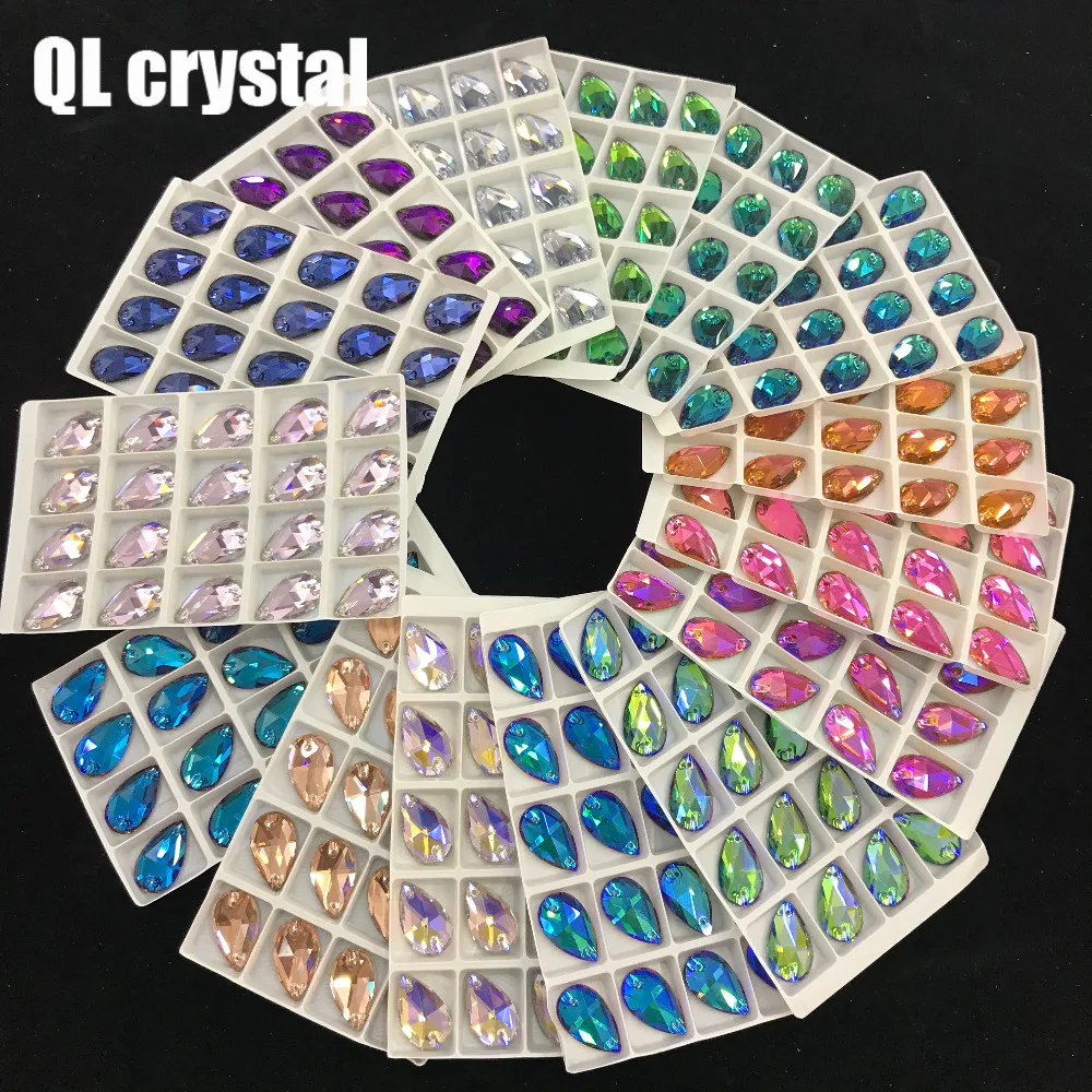 QL Crystal Sew on Rhinestones Colors K9 Flatback Tear Drop stone for DIY wedding dress clothing bags shoes material | Дом и сад
