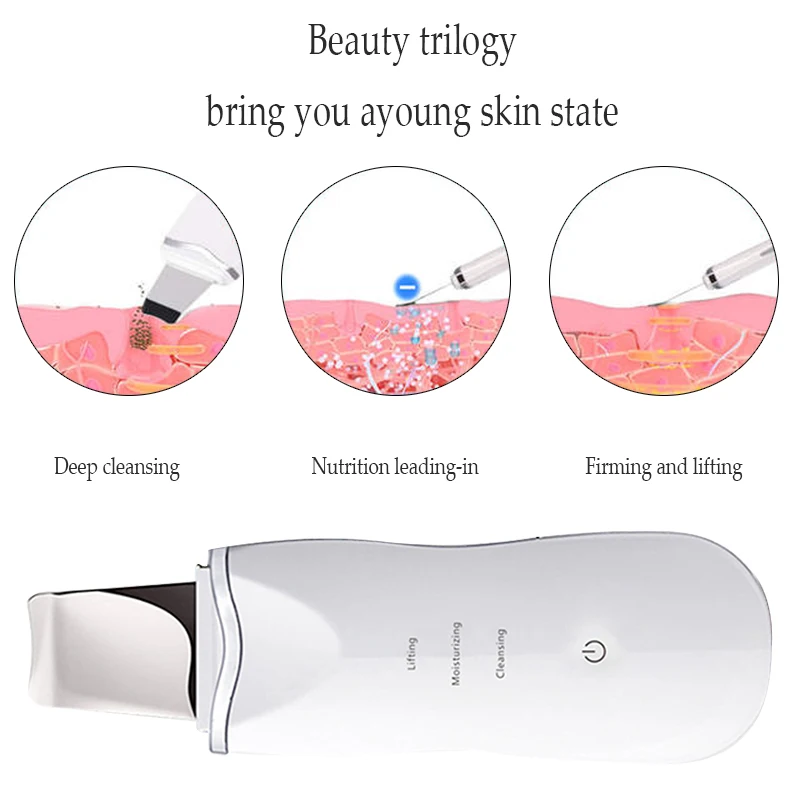 Ultrasonic Skin Scrubber Deep Face Cleaning Machine Peeling Shovel Facial Pore Cleaner Face Skin Scrubber Lift Machine