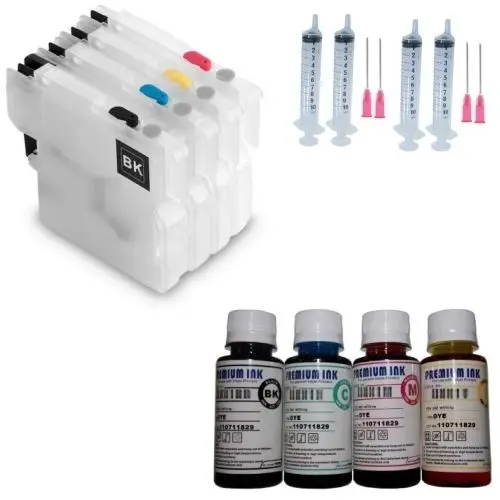 INK WAY REFILLABLE CARTRIDGES + 400ML INK BROTHER LC 223 DCP J4120DW