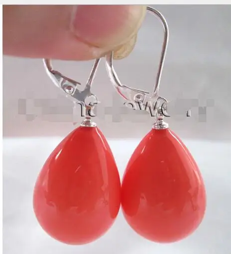 

unique lady's 16MM Beautiful drip pink coral color sea shell pearl earring Natural stone bread Earing silver big earrings