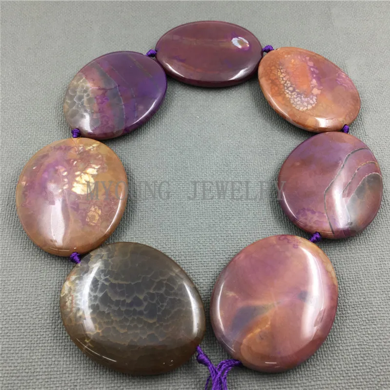MY1247 Large Dragon Veins Agates Purple Variegated Thick Flat Oval Slice Slab Beads Pendant Necklace Jewelry Making (2)