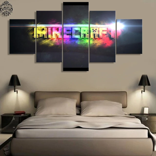 Kanvas Dicetak 5 Pieces Minecraft Dinding Seni Dekorasi Rumah Untuk