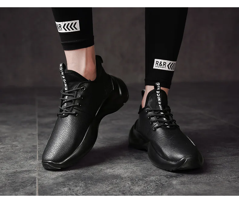 New Spring Autumn Man Walking Shoes Leather Breathable Korean Waterproof Student Damping Wear-resistant Running Shoes for Male (16)