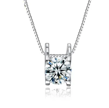 

Sterling Silver Necklace Pendant Zircon Diamond Solitaire Wedding Pendant Jewelry for Women 18K Gold Plated 18inches Chain Free