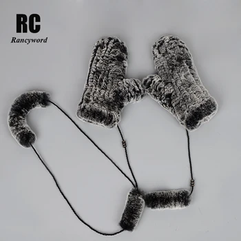 

[Rancyword] Winter Warm Gloves Women Rex Rabbit Fur Gloves With Rope Gloves Mittens Female Nutural Fur Russian Gloves New RC1328