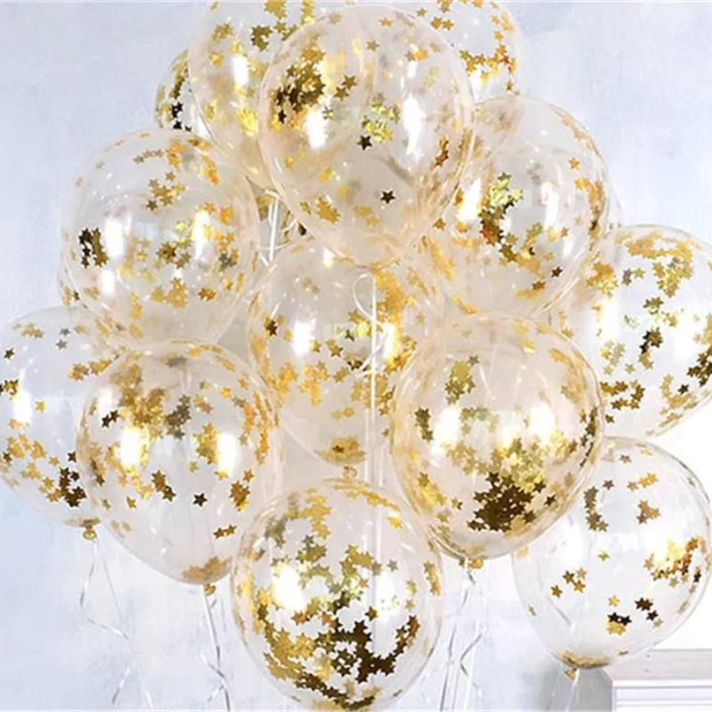 

100pcs 10inch Clear Rose Gold Round Star Confetti Latex Balloons Wedding Birthday Party Decor Sownflake Helium transparent Balls