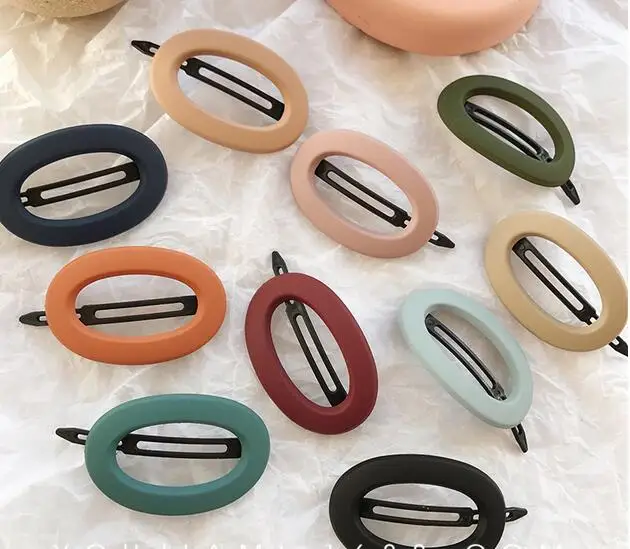 2019 Korea Fashion Solid Color Scrub Resin Hair Clips Geometric Hollow Oval Wave Shape Hairpins Accessories for Women | Украшения и