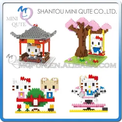 Оптовая продажа 128 шт./лот Mix 4 модели мини Qute ЛНО Kawaii Hello Kitty пластиковая головоломки мультфильм модель для девочек подарок развивающие