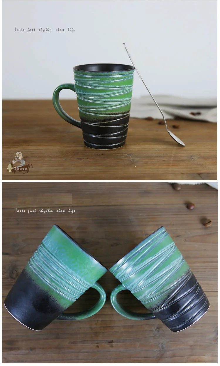 10 HIBOUR  Ceramic Tea Mug Originality Mug Gift  Stripe Mugs Hand-plating with Handgrip Ceramic Breakfast Milk Coffee Cups 300mL