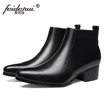 

Classic Italian Designer Man High Heels Zip Riding Shoes Genuine Leather Pointed Toe Men's Cowboy Wedding Ankle Boots SS289
