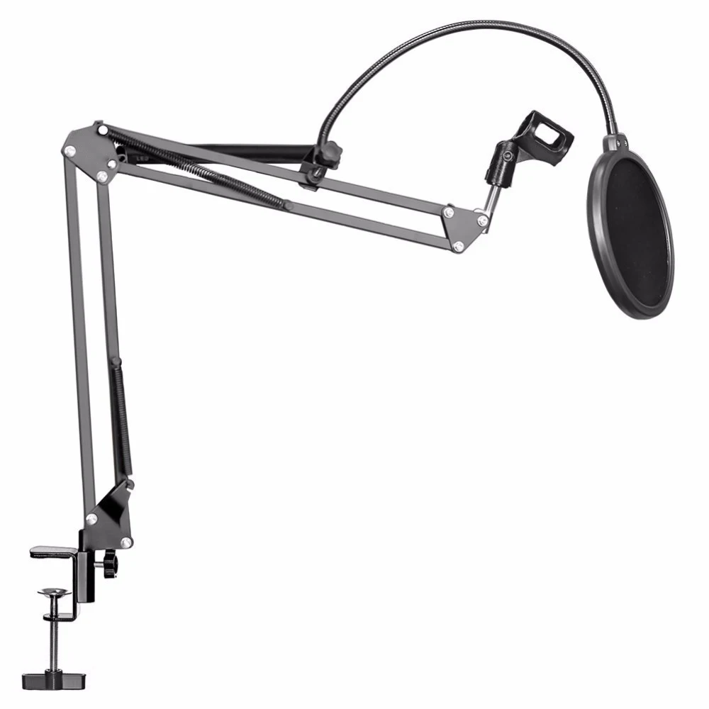 NB 35 Microphone Suspension Arm Stand Clip Holder and Table Mounting Clamp Pop Filter Windscreen Mask