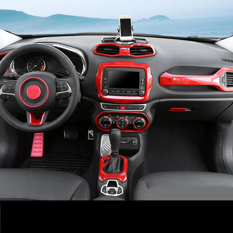 

Red Air Outlet Navigation Screen Instrument Headlight Switch Button Steering Wheel Frame /Cover For Jeep Renegade AAA271