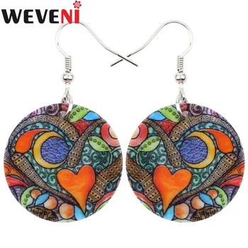 

WEVENI Bohemian Drop Dangle Big Unique Heart Round Earrings For Women New Fashion Acrylic Jewelry Spring Summer Accessories