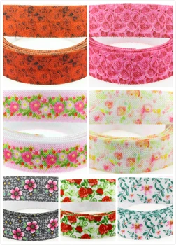 

5/8"16mm Flower Series Red Pink Roses Valentine's Day Gift Packing Printed Fold Over Elastic Ribbon DIY Pack Stuffs 50Yards/Roll