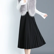 Юбки Осень новая Корейская версия плотная Талия легкий шелк металлический длинный абзац плиссированные юбки по колено женские 8090