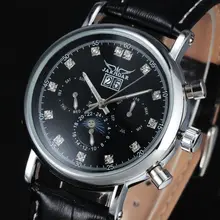 Новый Классический Jaragar Авто День Colck Tourbillon Автоматическая Механическая Черный Кожаный Ремешок Наручные мужские Деловое Платье Часы Класса Люкс