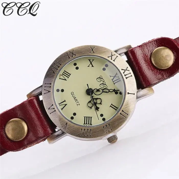 CCQ, винтажные женские часы-браслет, многослойный ремешок из коровьей кожи, римские цифры, кварцевые часы, повседневные наручные часы, подарок