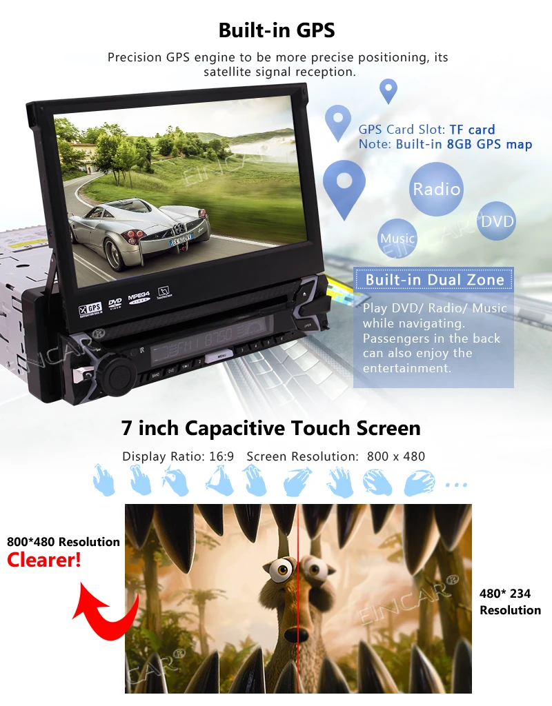 Discount 7 inch Single Din Car GPS Navigation DVD Player HD Retractable Touch Screen Car Stereo in Dash Navigation FM/AM Radio Steering W 1