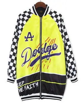 

New Streetwear Womens Jacket Coat Harajuku Plaid Patchwork Letter Jacket Tops Outerwear Coats DJ Hip Hop Dance Clothes